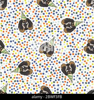 Hand gezeichnet niedlichen saluki Welpe Gesicht mit Party Hut nahtlose Vektor-Muster. Reinrassige Abstammung inländischen Feier Hintergrund. Hund Liebhaber Haustier überall Stock Vektor