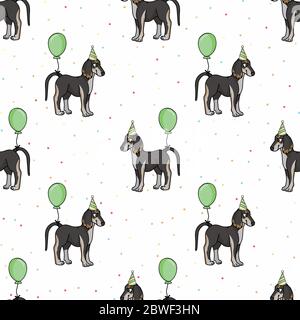 Hand gezeichnet niedlichen saluki Welpen mit Party Hut nahtlose Vektor-Muster. Reinrassige Abstammung inländischen Feier Hintergrund. Hundeliebhaber Haustier überall Druck Stock Vektor