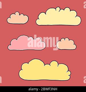 Vektorsatz für handgezeichnete Wolken. Einfache Cartoon-Stil Wolken. Stock Vektor