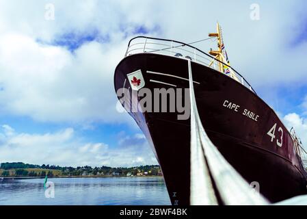 Lunenburg, Kanada, September 2019: Kapsable-Schiff - Stahlgeschälte Seitenschlepper - eines der Schiffe im Fischereimuseum des Atlantiks, Nova Scotia Stockfoto