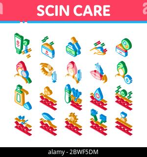 Hautpflege Kosmetik Isometrische Symbole Set Vektor Stock Vektor