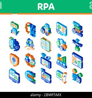 Rpa Robotic Process Automation Isometrische Symbole Set Vector Stock Vektor