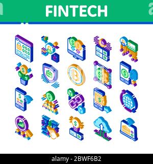 Fintech Innovation Isometrische Symbole Set Vector Stock Vektor