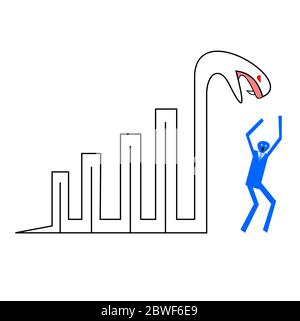 Big Schlange gewellten Entwurf ist wie die höheren Graph Bars überall und seine bösartige Auge blickte auf Geschäftsmann, die Männer Angst und hob seine Arme Stock Vektor