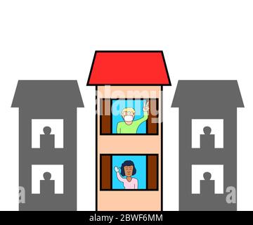 Männer und Frauen tragen Schutzmaske im Gesicht und bleiben zu Hause, Schutz der Gesundheit aus der Zeit, als die Krankheit Covid-19 war eine Epidemie Stock Vektor