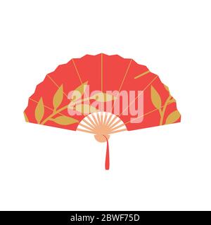 Asiatischer Fan. Roter Hand traditioneller Ventilator isoliert auf weißem Hintergrund. Papier falten Malerei Vektor-Ventilator Stock Vektor