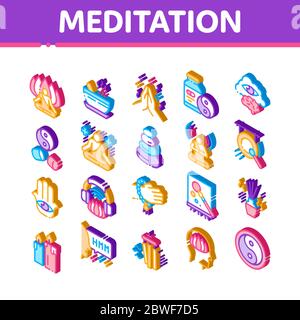 Meditationspraxis Isometrische Symbole Set Vector Stock Vektor