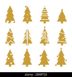 Goldene Silhouette weihnachtsbäume Vektor stilisierte einfache Symbole. Set von Bäumen für Weihnachten und Neujahr Silhouette Stock Vektor