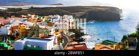 Grand Kanarischen Insel. Traditionelle Architektur, bunte Häuser, Puerto de Sardina im Norden, malerische Küstendorf.Spanien. Stockfoto