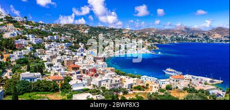 Malerischer Meerblick auf Agia Marina. Schöne Insel Leros in Dodekanes. Griechenland Stockfoto