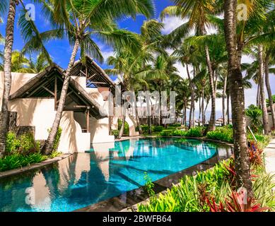 Luxus 5 Sterne Resort Gebiet mit Schwimmbad und Hotelzimmer - Constance Belle Mare Plage. Mauritius. Pointe de flacq, Belle Mare. Februar Stockfoto