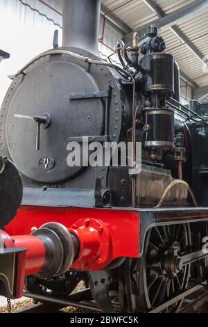 Traditionelle Dampflokomotive W24 'Calbourne', Adams LSWR O2 Klasse 0-4-4T, der einzige Überlebende seiner Klasse, Isle of Wight Steam Railway Museum, Havenst Stockfoto