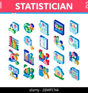 Statistiker Assistent Isometrische Symbole Set Vektor Stock Vektor