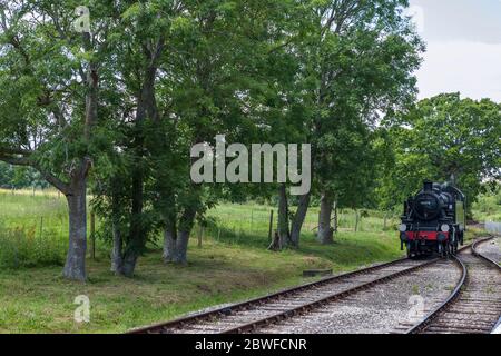 Dampflokomotive Ivatt Klasse 2 2-6-2T NO.41298 'Laufen rund um den Zug' auf der Passierschleife an der Smallbrook Junction Station, Isle of Wight Steam Railw Stockfoto