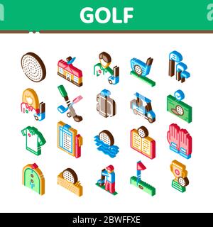 Golf Game Equipment Isometrische Symbole Set Vektor Stock Vektor