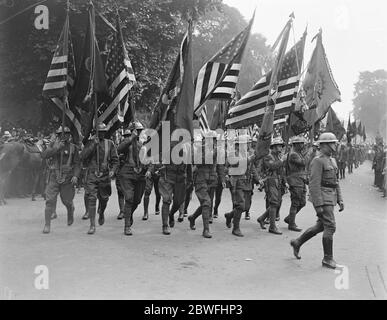 Der Große Siegeszug . Amerikanische Fahnen in der Siegemarsch . 19 Juli 1919 Stockfoto