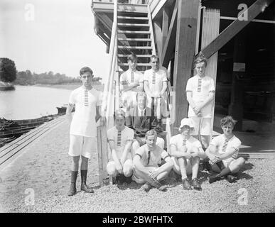 Rudern. Die einzige blinde Crew der Welt von acht Übungen auf dem Fluss Severn. 25 Juli 1923 Stockfoto