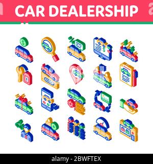 Autohaus Shop Isometrische Symbole Set Vektor Stock Vektor