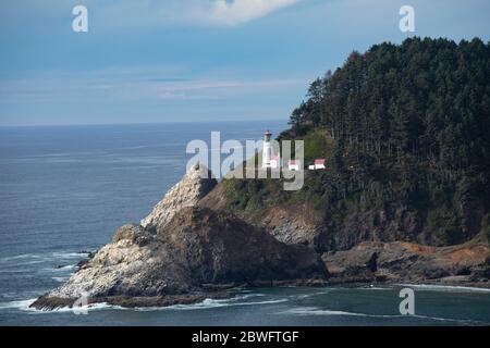 Umpqua River Lighthouse at Sunset, Cape Disappointment, Oregon, USA Stockfoto