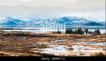 Kleine Seen im berühmten Thingvellir Nationalpark, Teil der Goldener Rundreise in Island Stockfoto