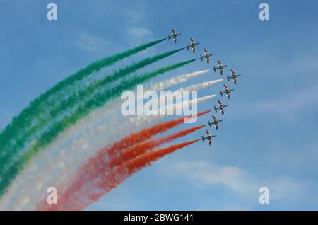 JESOLO, ITALIEN, 15. SEPTEMBER 2019: Die Frecce Tricolori während der Jesolo Airshow Stockfoto