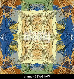 Abstrakter Hintergrund. Psychedelische Fraktal, Textur von Pinselstrichen von farbigen Farbe von verschwommenen Linien und Flecken von verschiedenen Formen und Größen Stock Vektor