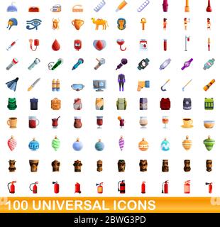 100 universelle Symbole gesetzt. Cartoon Illustration von 100 universelle Symbole Vektor auf weißem Hintergrund einstellen Stock Vektor