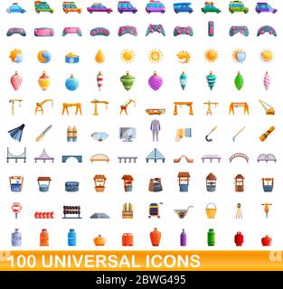 100 universelle Symbole gesetzt. Cartoon Illustration von 100 universelle Symbole Vektor auf weißem Hintergrund einstellen Stock Vektor
