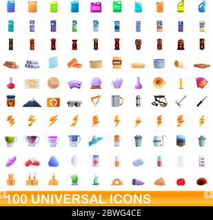 100 universelle Symbole gesetzt. Cartoon Illustration von 100 universelle Symbole Vektor auf weißem Hintergrund einstellen Stock Vektor