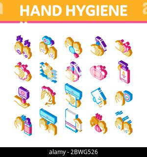 Hand Gesunde Hygiene Isometrische Symbole Set Vektor Stock Vektor