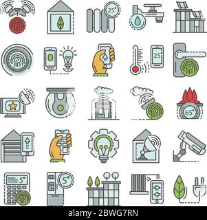 Intelligente Gebäude system Icon Set, outline Style Stock Vektor