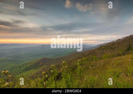 Sonnenuntergang im Shenandoah Nationalpark Stockfoto