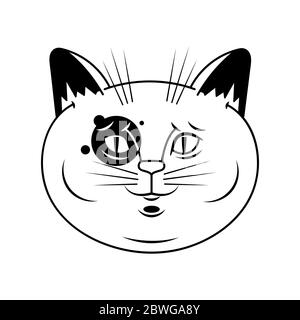 Handgezeichnete Katze schaut bis zu miow Beschriftung Text. Niedliche Comic-Figur. Kawaii Tier. Love Grußkarte. Flaches Design. Weißer Hintergrund. Isol Stock Vektor