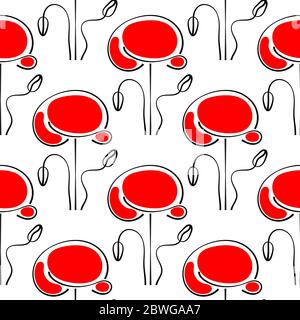 Mohn Blumen. Nahtloses Muster von eleganten roten Mohn Blumen auf EINEM weißen Hintergrund. Stock Vektor