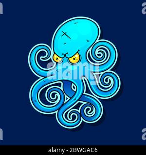 Trendy Linear Octopus Logo Icon Vektor Illustration geeignet für Grußkarten, Poster oder T-Shirt Druck. Stock Vektor