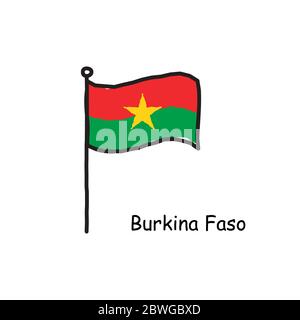 Handgezeichnet skizzenhafte Burkina Faso Flagge auf der Fahnenstange. Farbflagge . Stock Vektor Illustration Stock Vektor