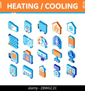 Symbole Für Isometrische Vektorsymbole Für Heizung Und Kühlung Stock Vektor