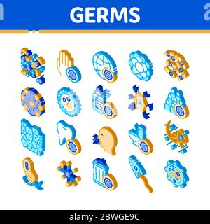 Bakterien Keime Vektor Isometrische Symbole Gesetzt Stock Vektor