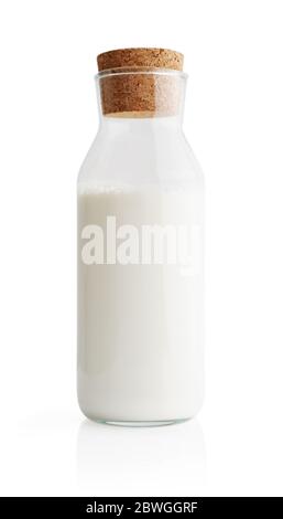 Flasche Milch auf weißem Hintergrund mit Schnittpfad isoliert Stockfoto