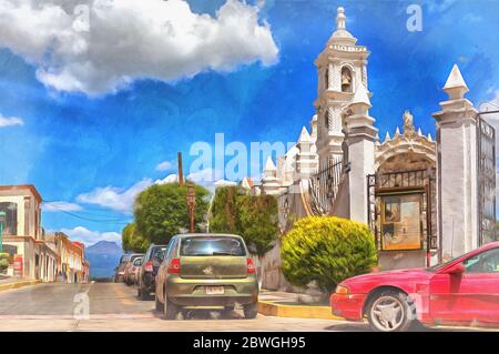 San Nicolas de Bari Kirche farbenfrohe Malerei, 18. Jahrhundert, Panotla, Tlaxcala, Mexiko Stockfoto