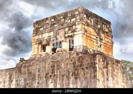 Maya ruiniert Stadt bunte Malerei, 11. Jahrhundert, Chichen Itza, Yucatan, Mexiko Stockfoto