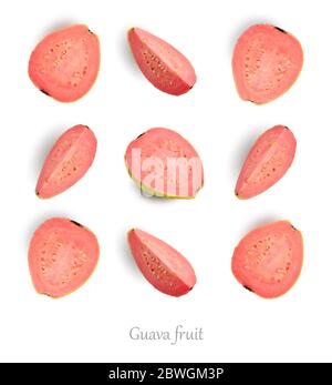Nahtloses Muster mit Guava. Guava isoliert auf weißem Hintergrund, Draufsicht. Stockfoto