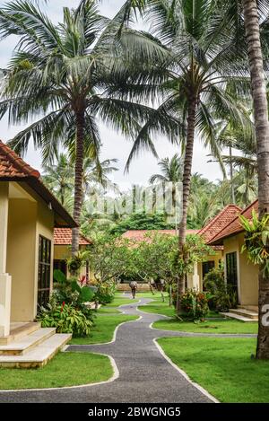 BALI, INDONESIEN - 14. JANUAR 2018: Territory Discovery Candidasa Cottages and Villas Hotel bei schönem Wetter, Bali, Indonesien Stockfoto