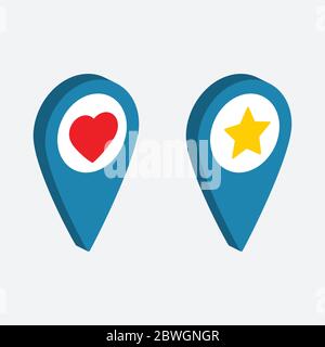 Kartenzeiger-Symbol isometrisch Kartenzeiger mit Herz- und Sternzeichen-Vektor setzen Stock Vektor