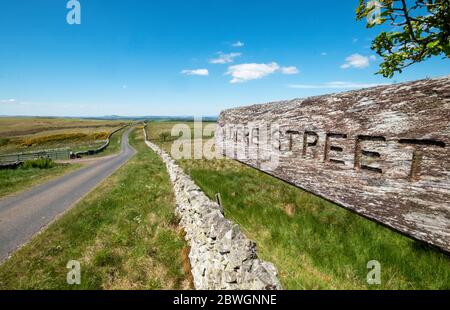 Dere Street, Roman Road Blick nach Norden auf Whitton Edge in der Nähe von Jedburgh, Scottish Borders, Großbritannien Stockfoto