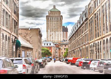 Straße in der Altstadt bunte Malerei, Montreal, Quebec, Kanada Stockfoto