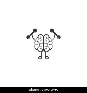 Schwarzes Gehirn mit Hanteln Symbol. Intellekt, Phsychologie, Wissen einfaches Piktogramm isoliert auf weiß. Flache Vektorgrafiken. Kreativer Hirnzug Stock Vektor