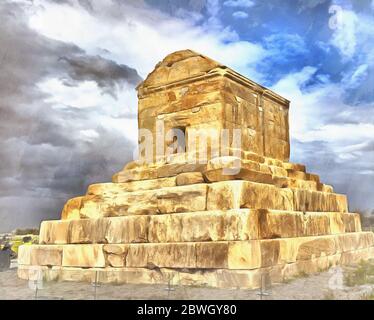 Grab von Kyros dem Großen Bunte Malerei, 6. Jahrhundert v. Chr., Pasargadae, Fars Provinz, Iran Stockfoto