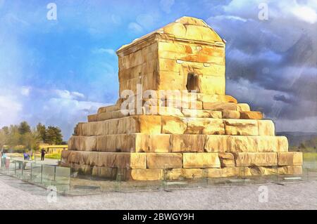 Grab von Kyros dem Großen Bunte Malerei, 6. Jahrhundert v. Chr., Pasargadae, Fars Provinz, Iran Stockfoto