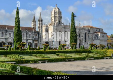 Schönes Bild von der Hieronymites Kloster (Hieronymus-kloster), ein UNESCO-Weltkulturerbe, in Lissabon, Portugal. Stockfoto